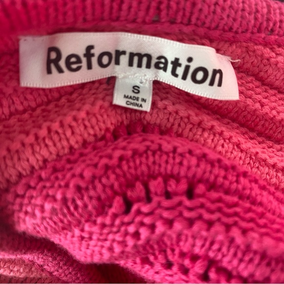 Reformation Genni Novelty Open Crochet Knit Dress  Fuschia/Flambé Stripe - S - Picture 10 of 13